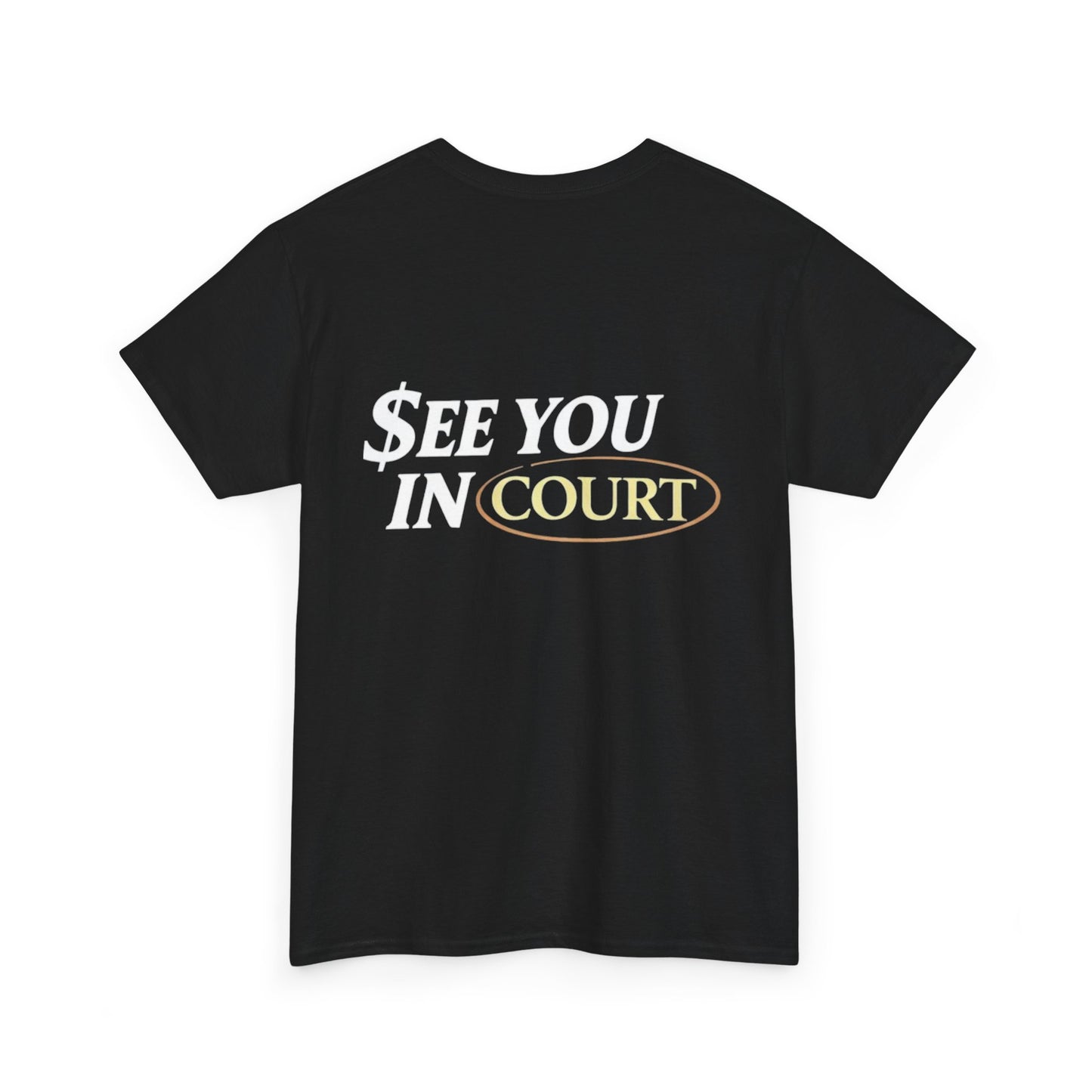 Court Logo T-Shirt — Minimal Gold Oval Back Graphic Tee